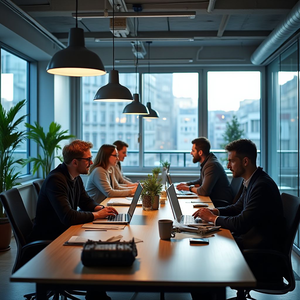 Tým Startupového Venture v moderní kanceláři